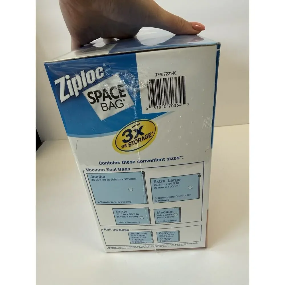 Ziploc Vacuum Seal Space Bag Box of 15 M L XL Jumbo Carry On Suitcase Sealed